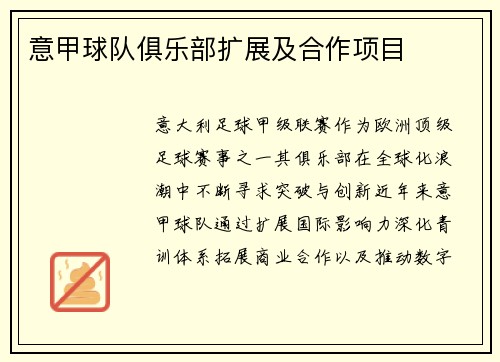 意甲球队俱乐部扩展及合作项目